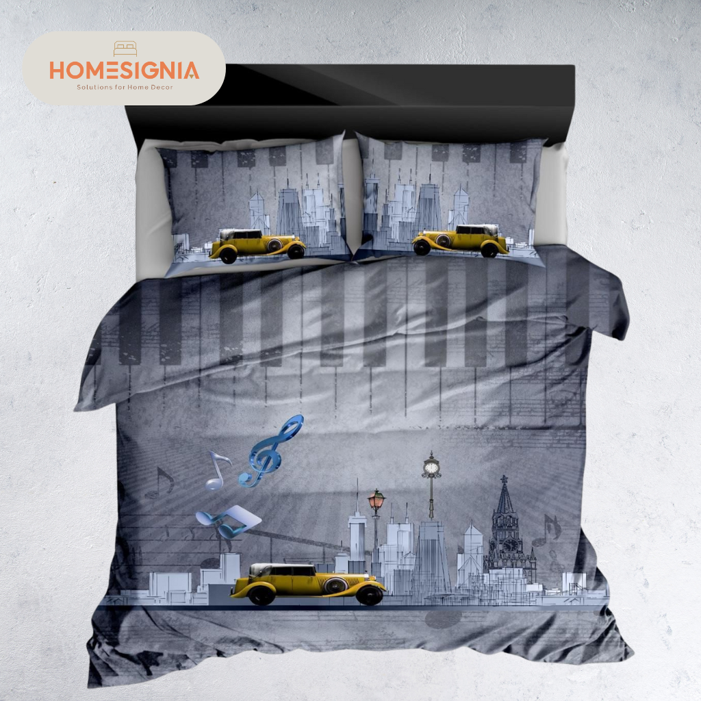 284 TC Vintage Car Cityscape Bedsheet Set