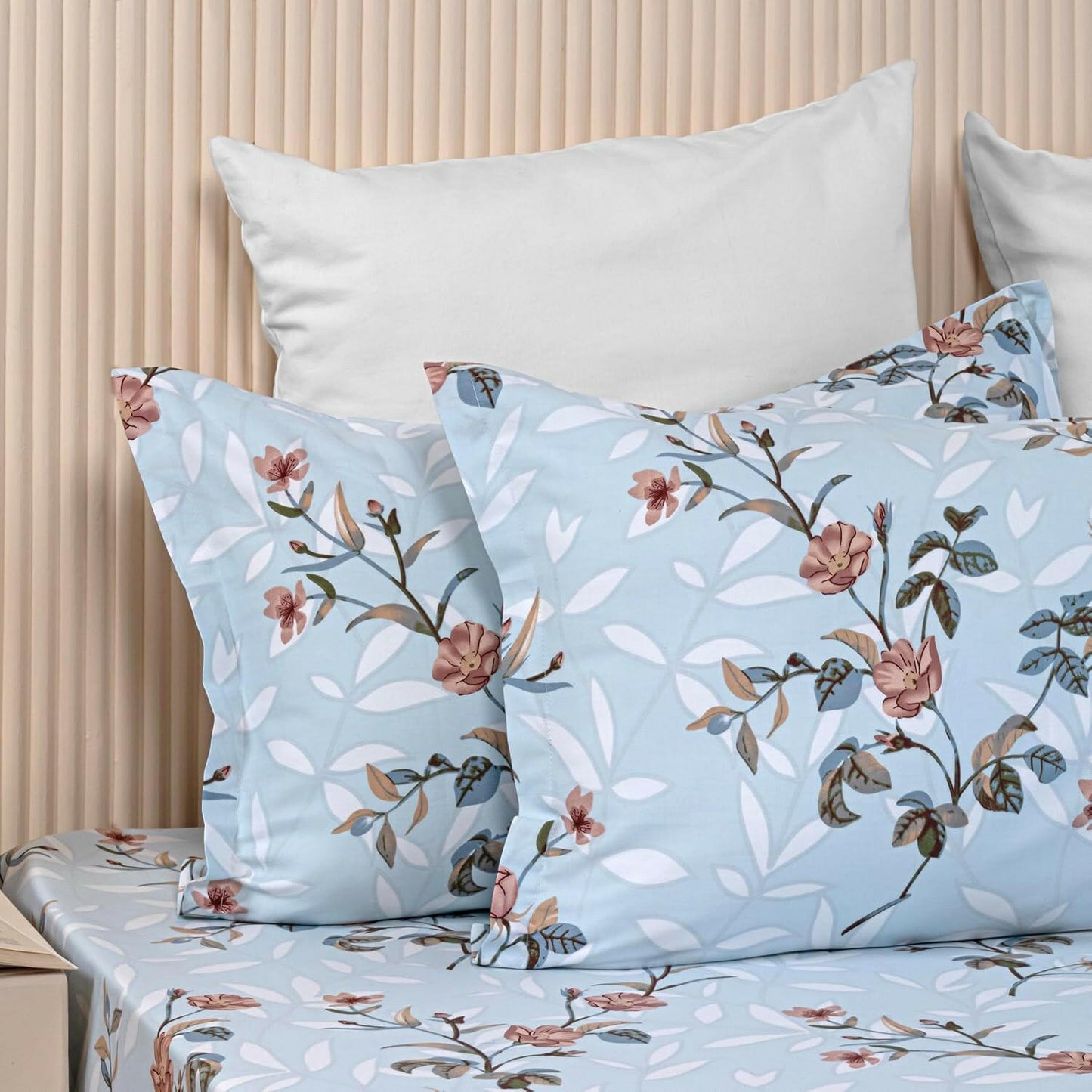 280 TC Light Blue Floral King Size Bedsheet Set