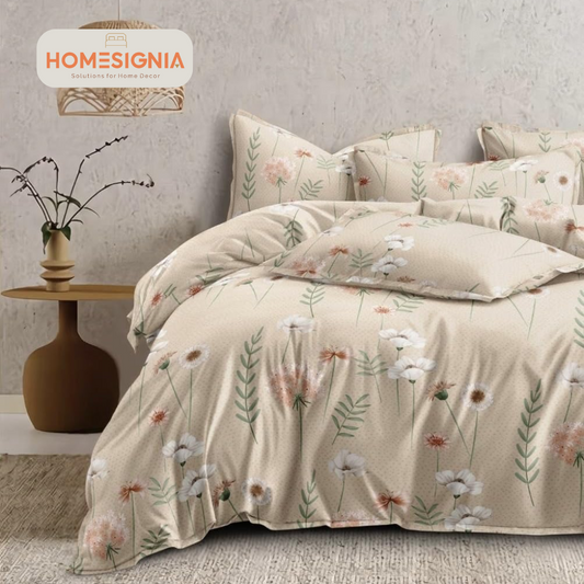 Elastic Floral Glazed Cotton King Size Bedsheet with 2 Pillow covers