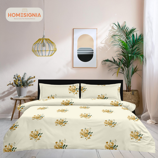 260 TC Lemon Blossom Light Floral King Size Bedsheet with 2 pillow covers