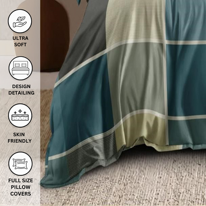 Aqua and Grey King Size Bedsheet with 2 Pillow Covers