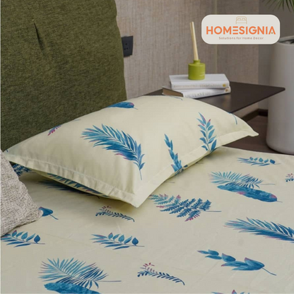 280 TC Blue Ferns Flat King Size Bedsheet Set