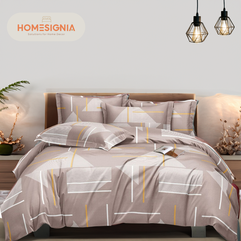 Elastic Brown Abstract King Size Bedsheet with 2 Pillow covers