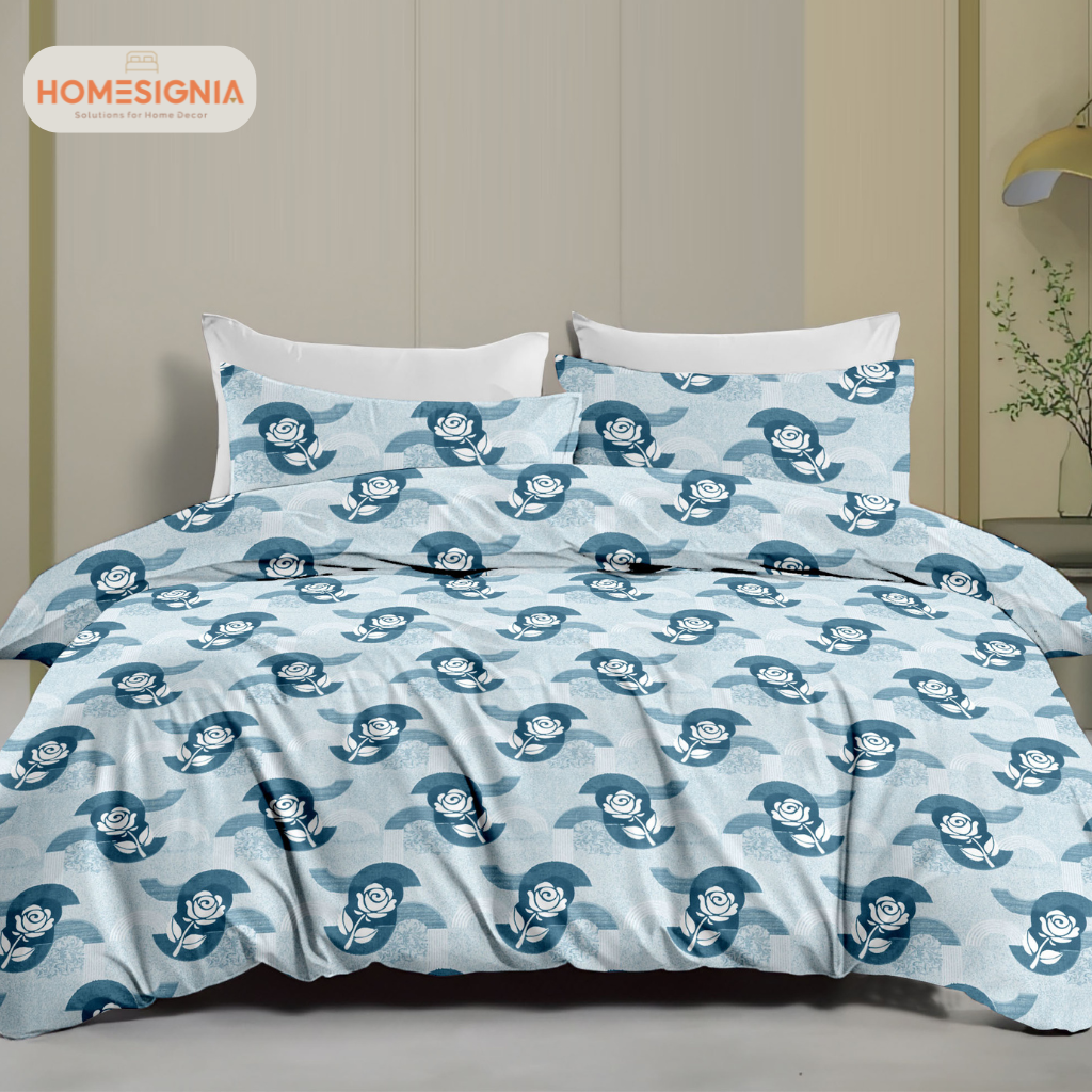 Stylish Blue Cotton Double Bedsheet with 2 Pillow covers