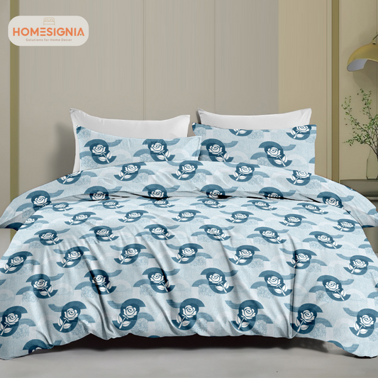 Stylish Blue Cotton Double Bedsheet with 2 Pillow covers