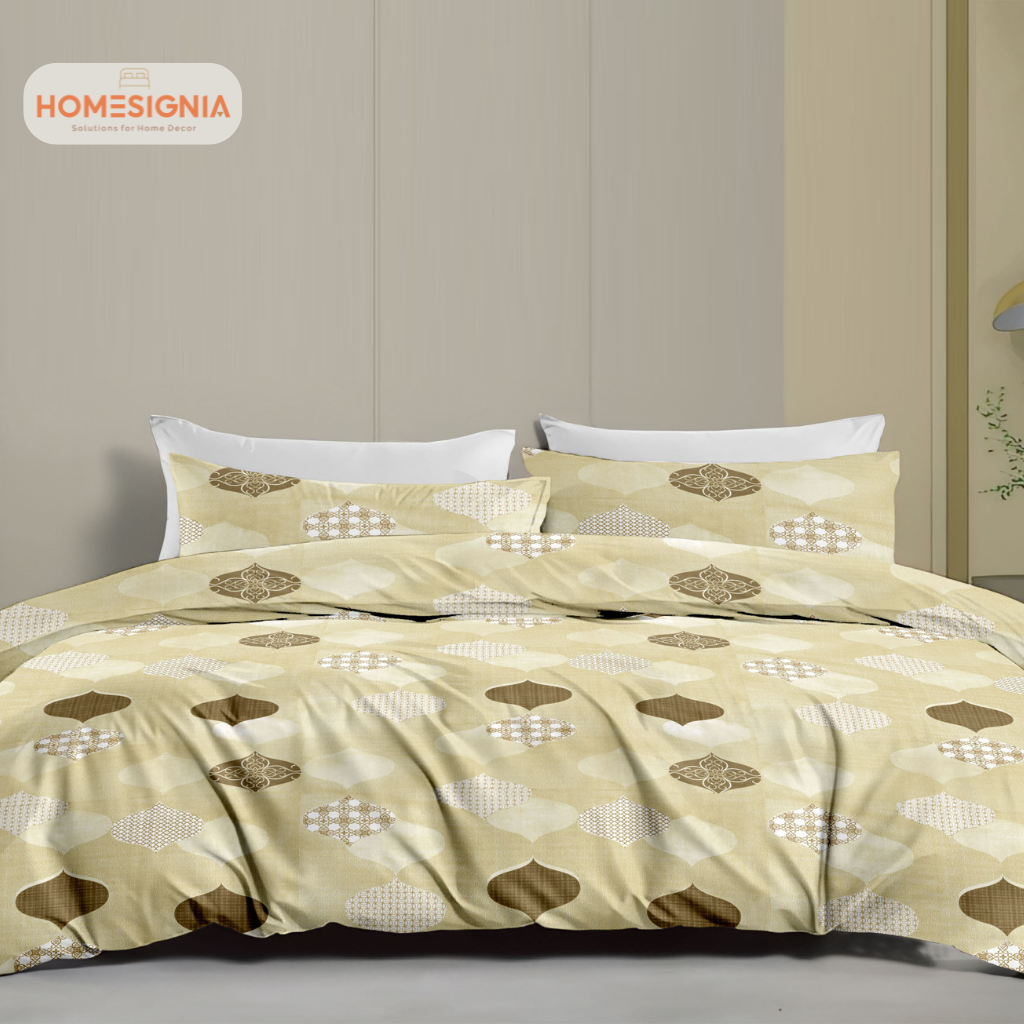 Yellow and Brown Cotton Double Bedsheet with 2 Pillow covers