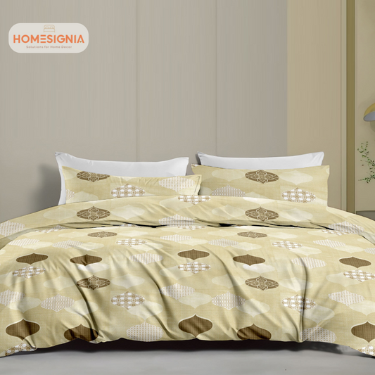 Yellow and Brown Cotton Double Bedsheet with 2 Pillow covers